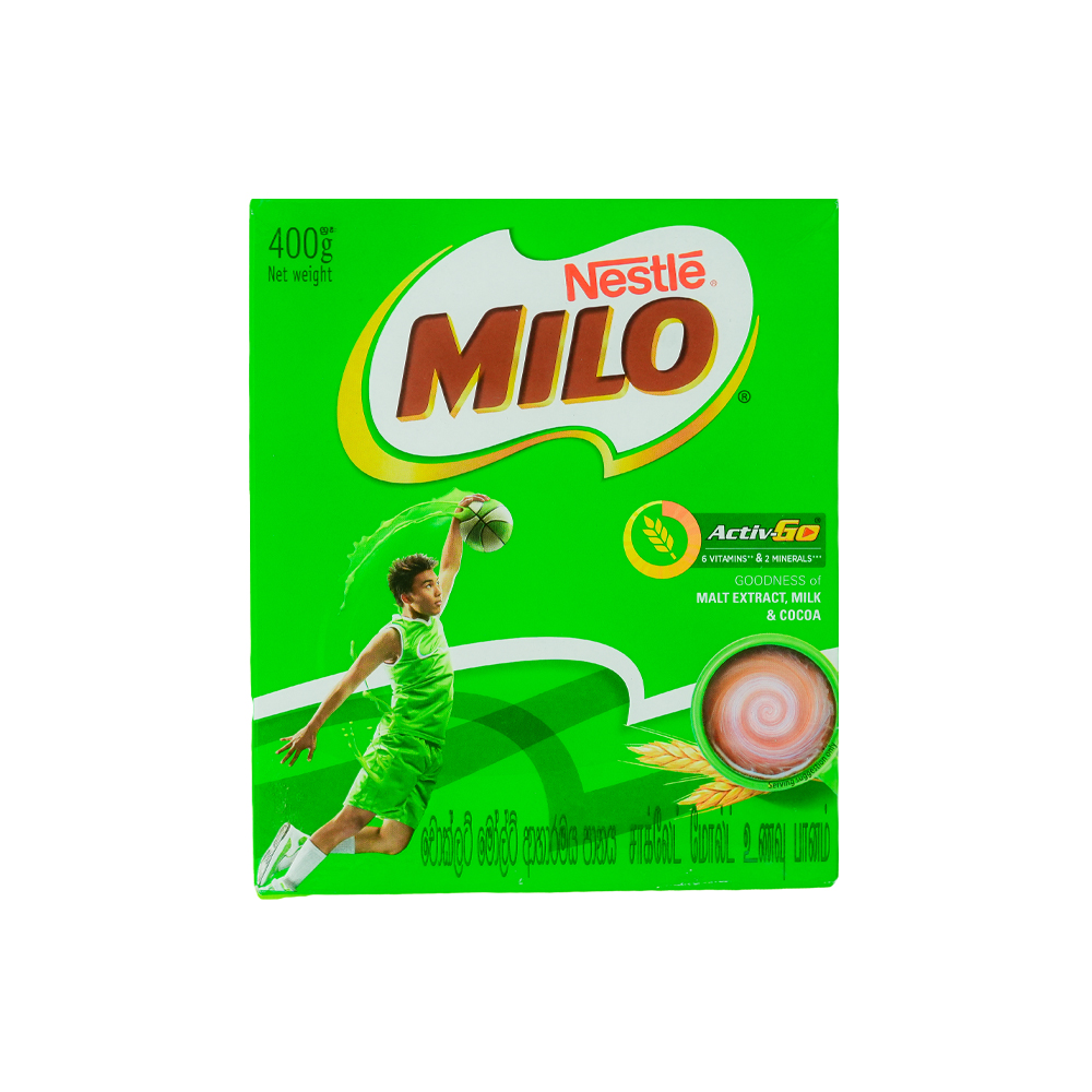 “Milo Malted Food Drink 400g packet front view”