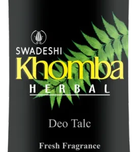 “Swadeshi Khomba Herbal Deo Talc 100g packaging”